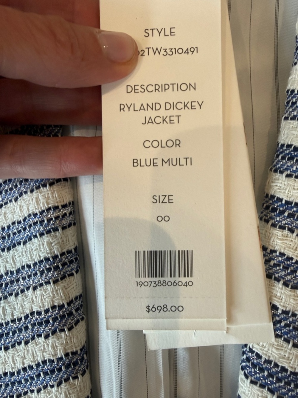 Veronica Beard Blue & White Striped Double-Breasted Blazer - Picture 4 of 5